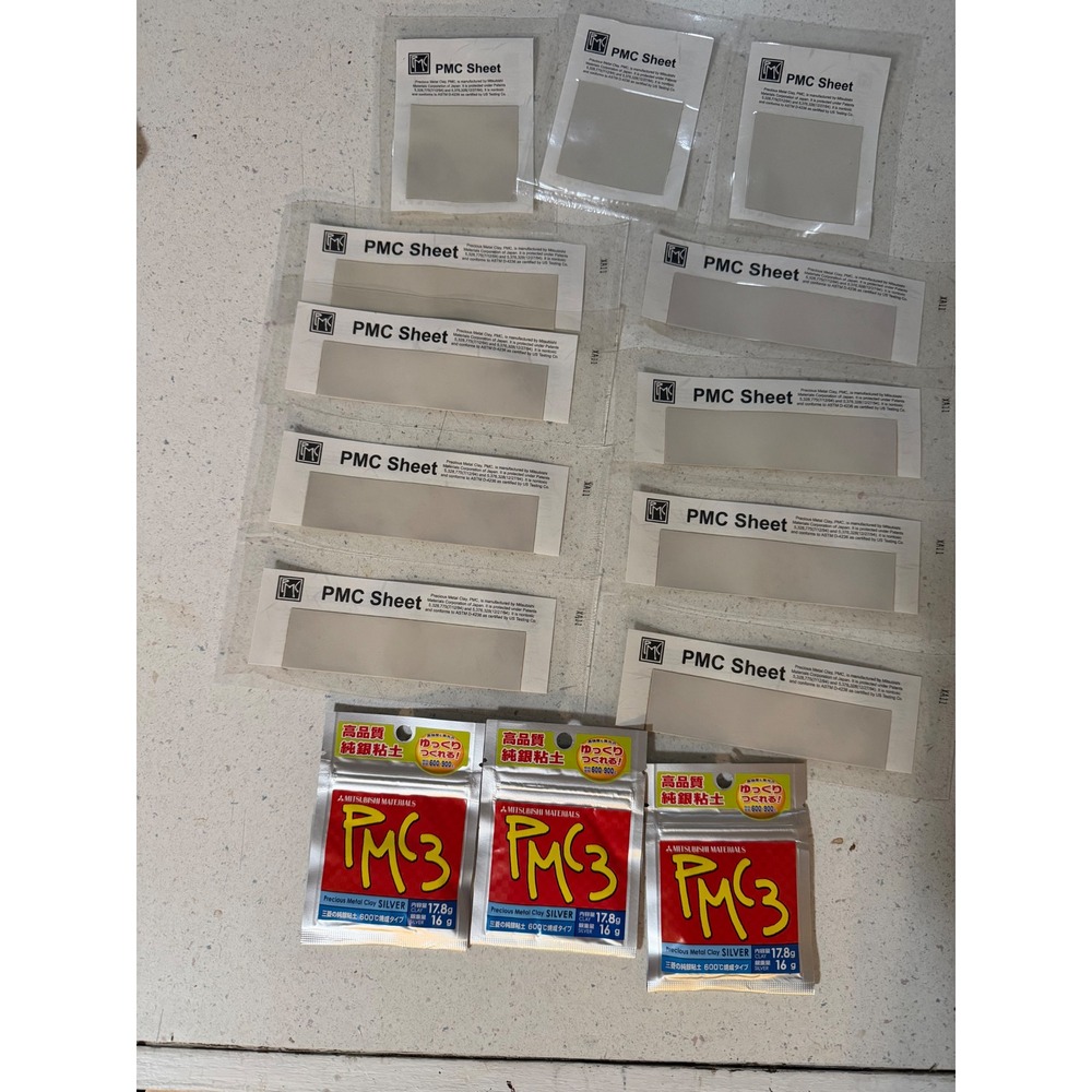 Mitsubishi PMC3 Precious Metal Clay Silver 17.8g 3-Pack with 9 PMC Sheets Lot